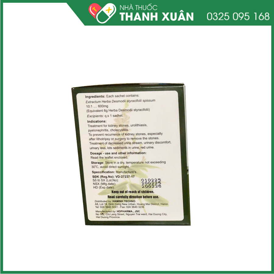 Thuốc cốm Kim Tiền Thảo HM điều trị sỏi thận, sỏi niệu, viêm bể thận, viêm túi mật